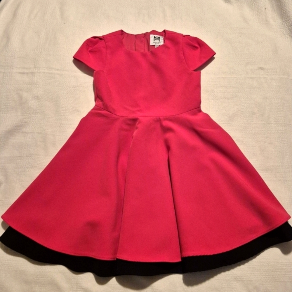 Milly minis girls hot pink with black underlay dress VVGUC